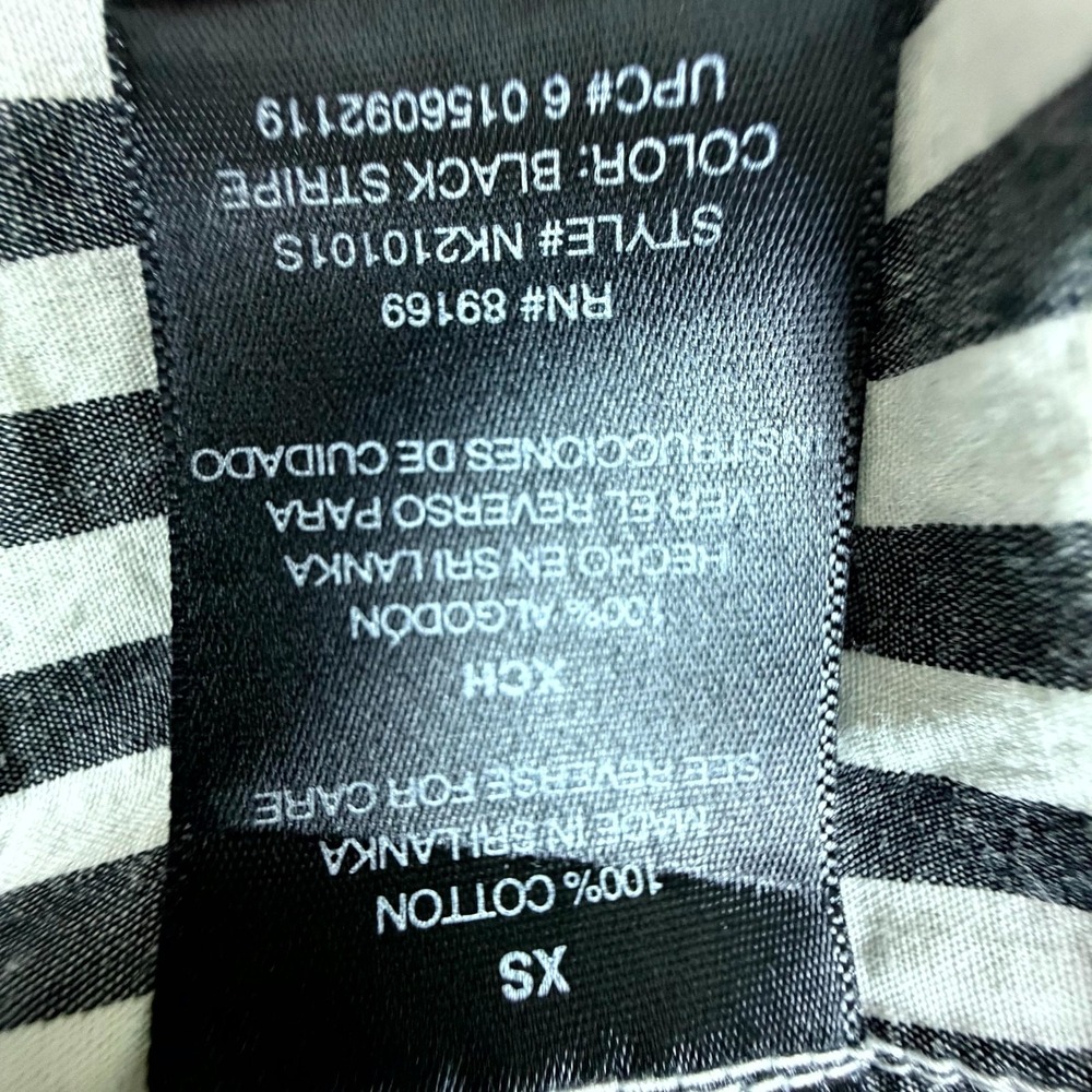 Norma Kamali Shirt Womens XS Black White Striped Button Up Short Sleeve Long - Picture 5 of 6